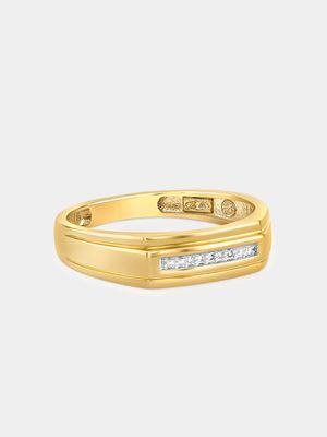 Yellow Gold Diamond & Created White Saphhire Men's Dress Ring