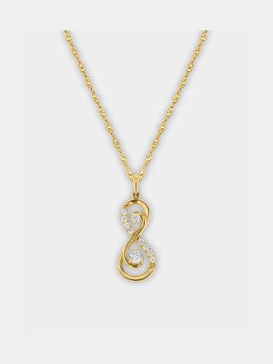 Yellow Gold & Cubic Zirconia  Infinity Pendant on a Sterling Silver & Gold Chain