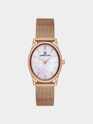 Daniel Klein Rose Plated Mother Of Pearl Dial Mesh Watch