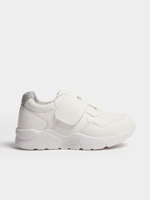 Younger Boy's White Velcro Strap Sneakers