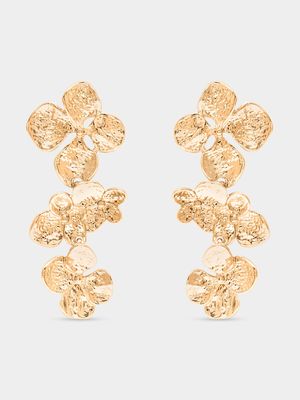 18ct Gold Plated Textured Flower Drop Earrings