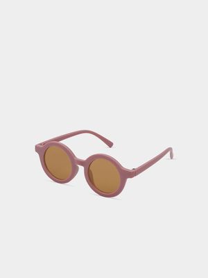Girl's Dark Pink Matte Round Sunglasses