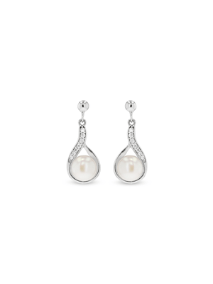 Sterling Silver & Cubic Zirconia Freshwater Pearl Drop Earrings
