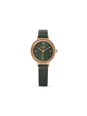 Tempo Ladies Rose Plated and Green Leather Watch