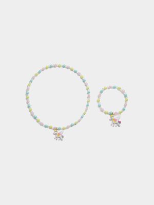 Girl's Pastel Unicorn Beaded Necklace & Bracelet Set