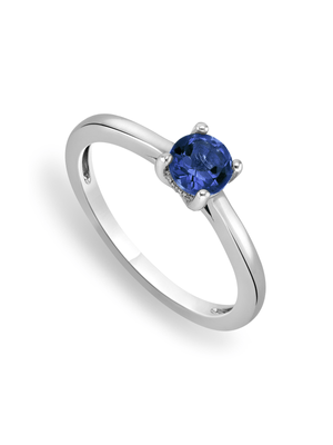 Sterling Silver Diamond & Created Sapphire Birthstone Ring