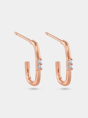 Rose Gold Plated Cubic Zirconia Women’s Mini Rectangle Hoop Earrings