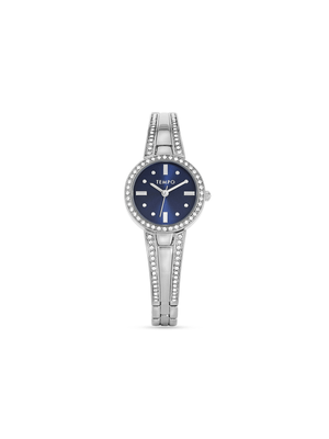 Tempo Woman's Blue Dial Silver Toned Bangle Watch