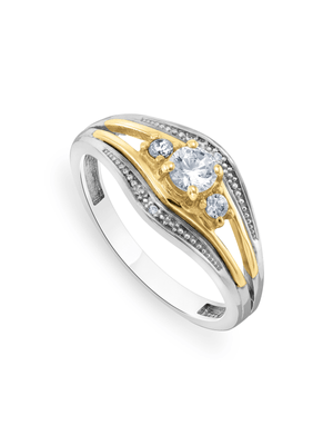 Yellow Gold & Sterling Silver Cubic Zirconia Trilogy  Ring