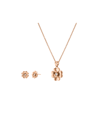 Rose Tone Brass Flower Earring & Pendant Set