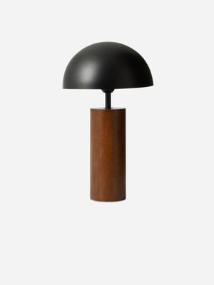 Table Lamp Black Dome With Wood 50cm