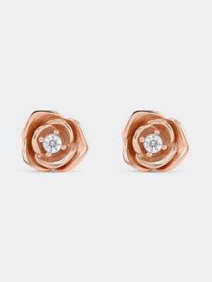 Rose Plated Sterling Silver Cubic Zirconia Solitaire Rose Studs