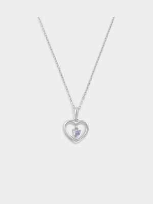 Sterling Silver Lilac Alexandrite Cubic Zirconia June Birthstone Kid’s Heart Pendant