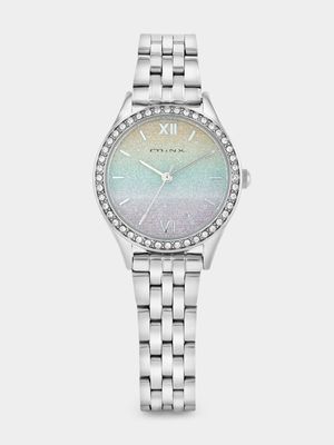 Minx Silver Plated Rainbow Glitter Dial Bracelet Watch