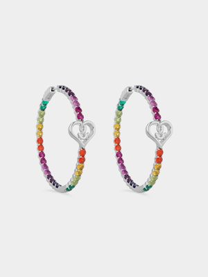 Gert Johan Coetzee Sterling Silver 7ct Rainbow Cubic Zirconia Love Generation Love Knot Ultimate Hoop Earrings