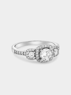 Sterling Silver Cubic Zirconia Cushion Halo Trilogy Ring