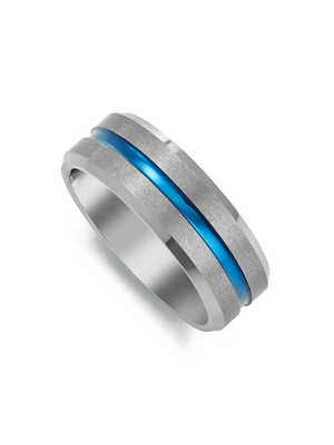 Tungsten Men’s Blue Stripe Ring