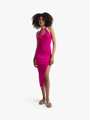 Women's Pink Seamless Halterneck Dress