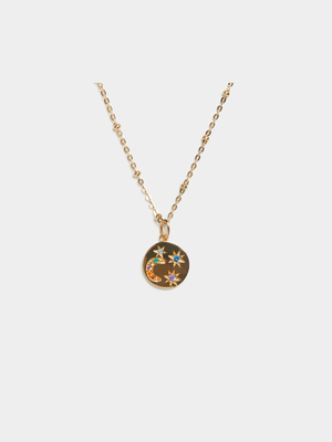 18ct Gold Plated Multi Colour Star & Moon Pendant on Chain