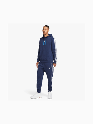 Mens Nike Club Fleece Graphic Navy Hooded Tracksuit