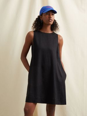 Women's Canvas Linen Blend Shift Dress Black