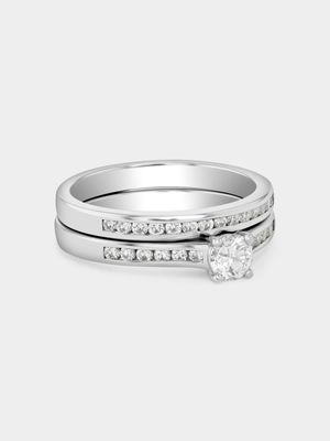 White Gold 0.7ct Lab Grown Diamond Solitaire Channel Twinset Ring