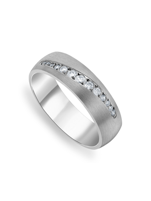 Sterling Silver Diagonal Channel Cubic Zirconia Matt Men's Ring