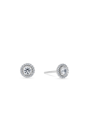 Sterling Silver Diamond & Created Sapphire  Round Halo Stud Earrings