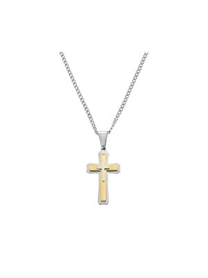 Stainless Steel Gold Plated Two-Tone Men’s Cross Pendant