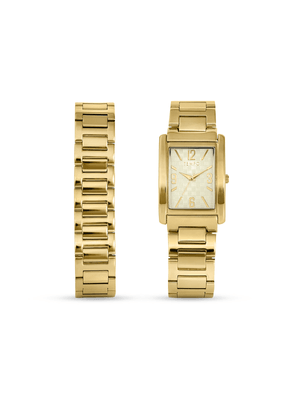 Tempo Men’s Gold Tone & Champaign Dial Rectangle Bracelet Watch Set