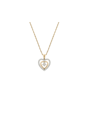 Yellow Gold & Sterling Silver, Cubic Zirconia Double Heart Pendant on a chain