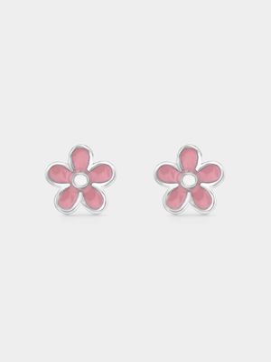Sterling Silver Blush Pink Enamel Daisy Stud Earrings