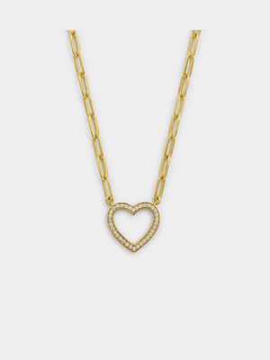 Gold Plated Sterling Silver Cubic Zirconia Open Heart Pendant