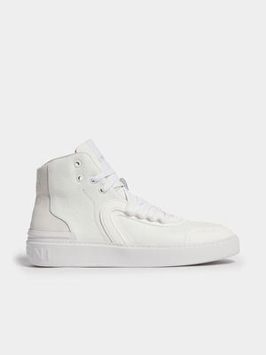 Fabiani Men's Leather Combo Materials White Court Sneaker