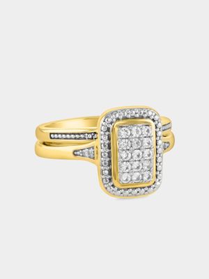 Yellow Gold Diamond & Created Sapphire Rectangle Halo Twinset Ring
