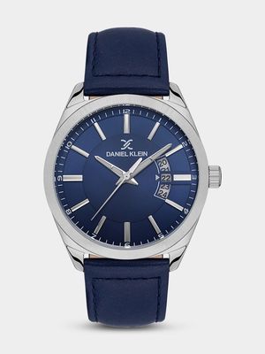 Daniel Klein Silver Plated Blue Dial Blue Leather Watch