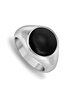 Stainless Steel Round Onyx Men's Signet Ring