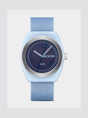 Nixon Women's Light Wave Blue & Grey Solar Fabric Woven Strap Watch