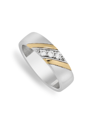 Yellow Gold & Sterling Silver, Cubic Ziconia Diagonal Gents Band