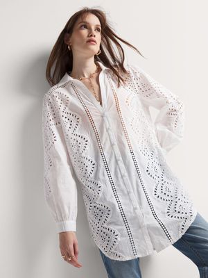 Cotton Voile Lace Detail Anglaise Shirt