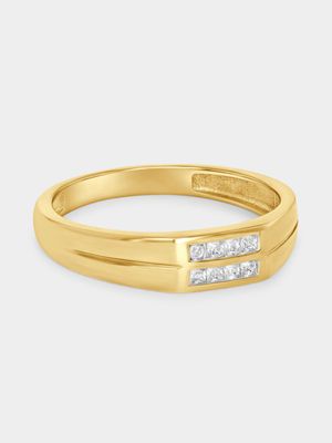 Yellow Gold Diamond Double Channel Groove Ring