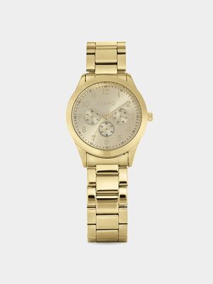 Tempo Gents Gold Toned Analogue Multi-Dial Look Watch