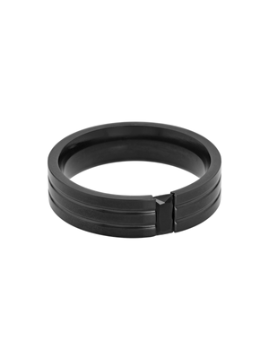 Stainless Steel Bribbed Black Ring with Bagette stone detail