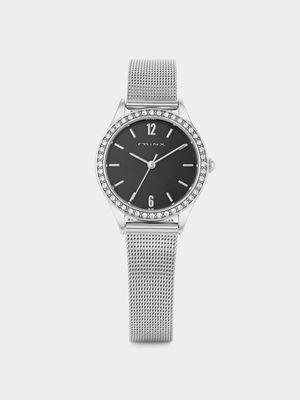 Minx Silver Plated Black Dial Mesh Watch