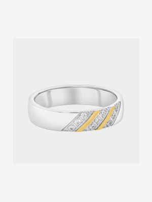 Stainless Steel Gold Plated Cubic Zirconia Diagonal Channel Ring