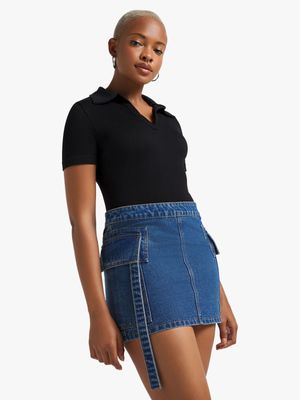 Women's Medium Wash Denim Utility Mini Skirt