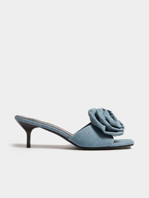 Women's Blue Denim Rose Heeled Sandals