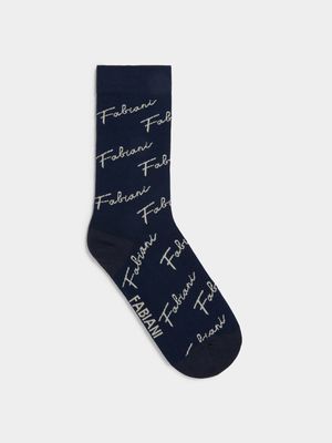 Fabiani Men's Bamboo Navy Script Ankle Socks