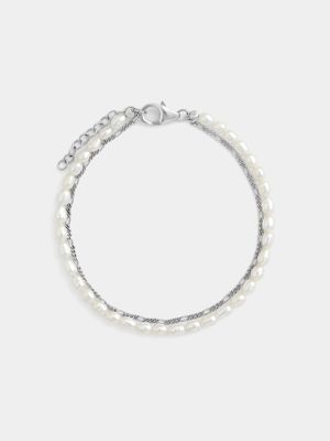Sterling Silver Freshwater Pearl & Chain Bracelet