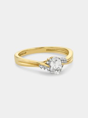 Yellow Gold Diamond & Created Sapphire Oval Solitaire Ring